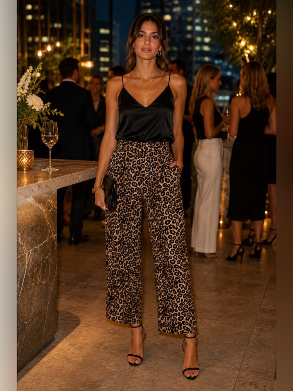 RAEY Leopard Print Wide Leg Trousers Made in‎ England Luxury Designer 100% Silk
